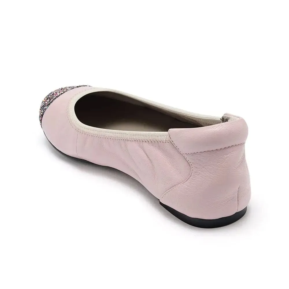 Harrow - Pastel Pink Glitter Toe Leather Flats Everyday Shoes