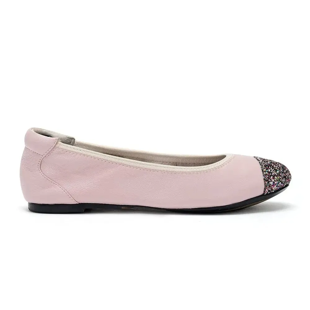 Harrow - Pastel Pink Glitter Toe Leather Flats Dry Wear Stylish Upper