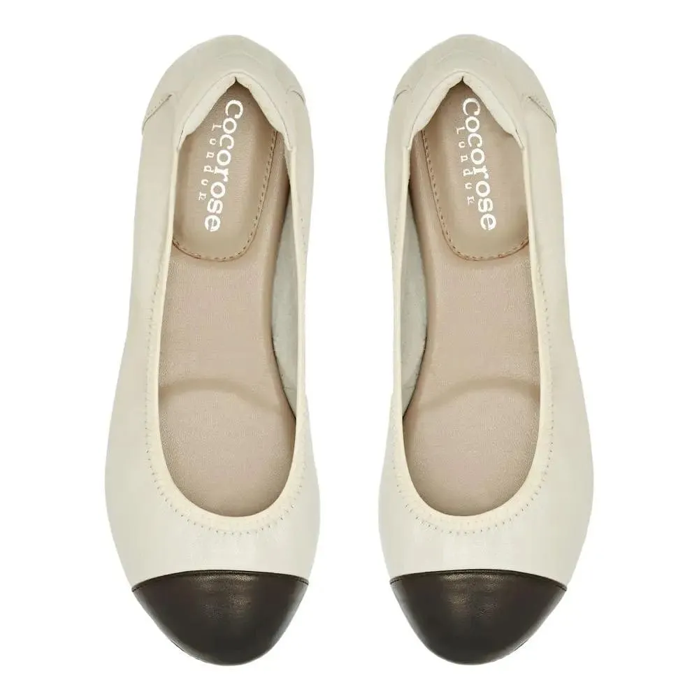 Harrow - White with Black Cap Ballerinas Chill Feet