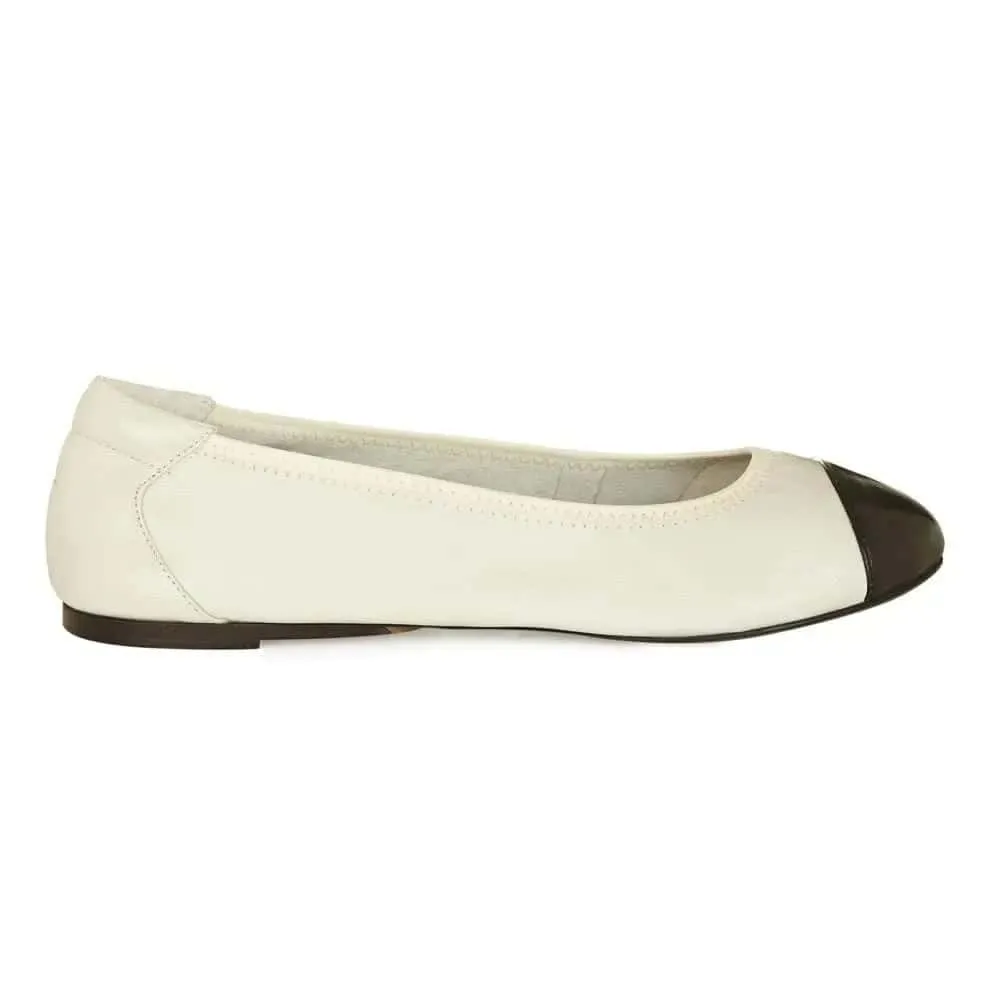 Harrow - White with Black Cap Ballerinas Family Fit