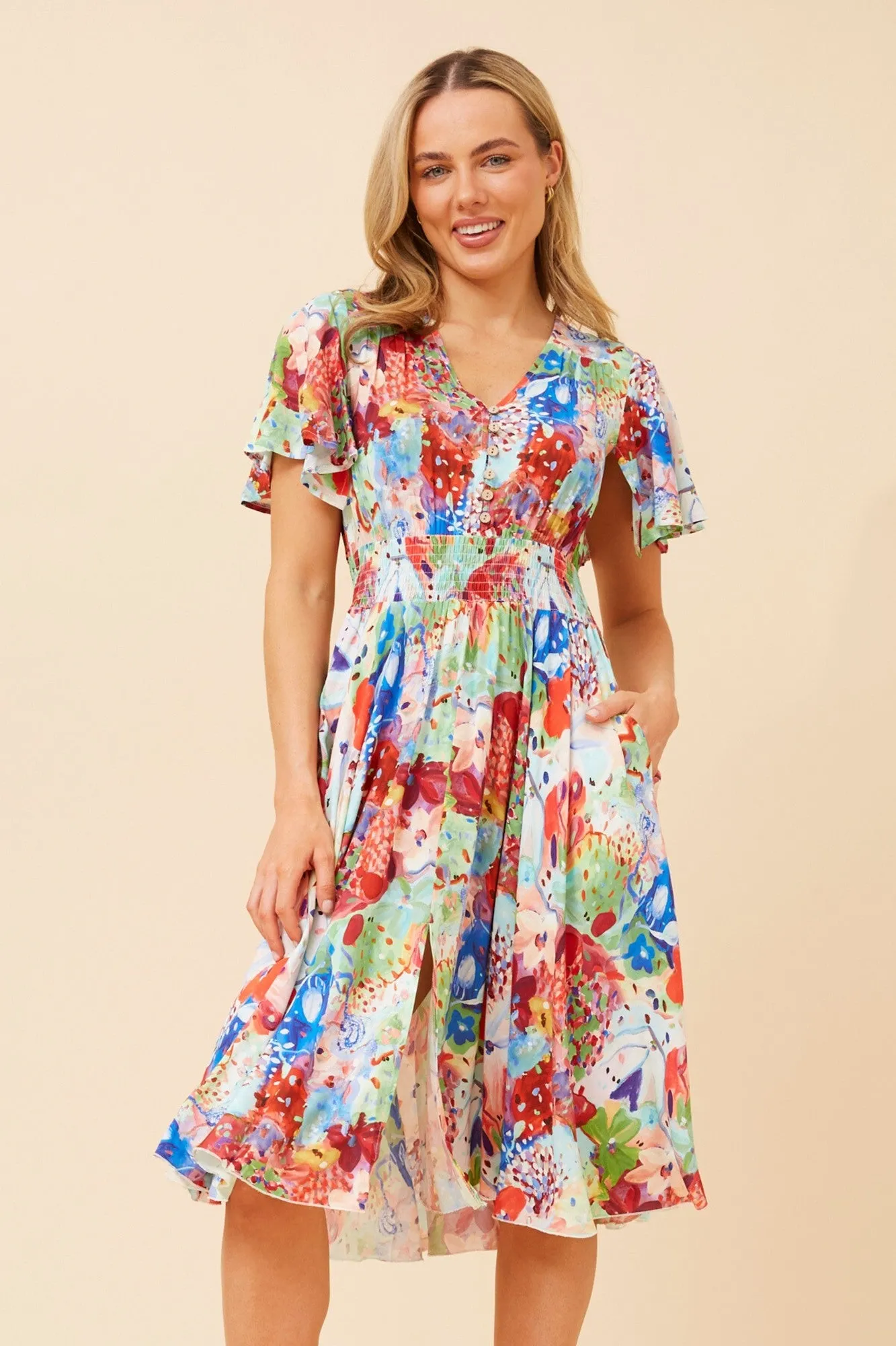 Soft Layering SANDY ABSTRACT PRINT MIDI DRESS