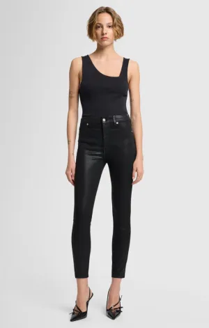 High Waist Ankle Skinny in Coated Black LowProfileStitching