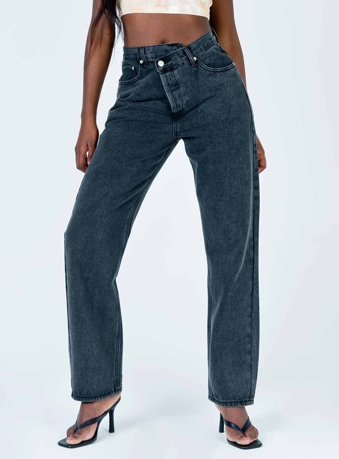 Holly Asymmetric Straight Leg Jean Black Denim Customizable Hem Options