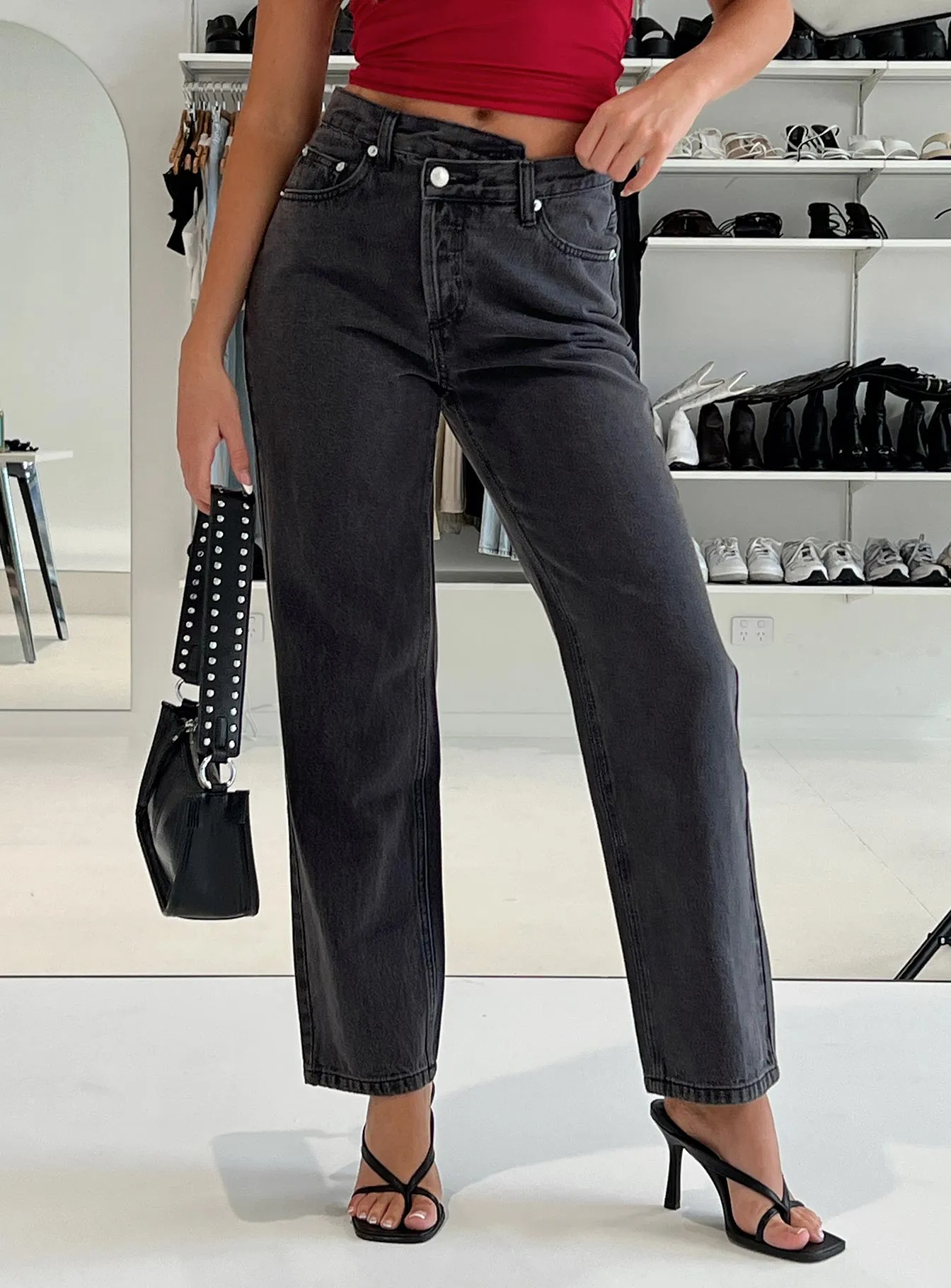 Holly Asymmetric Straight Leg Jean Black Denim Petite Versatile Design