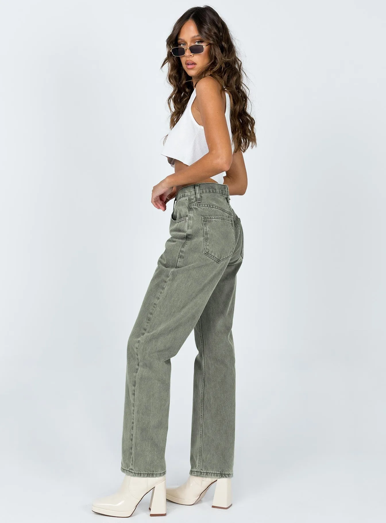 Easy Pairing Holly Asymmetric Straight Leg Jean Green Denim