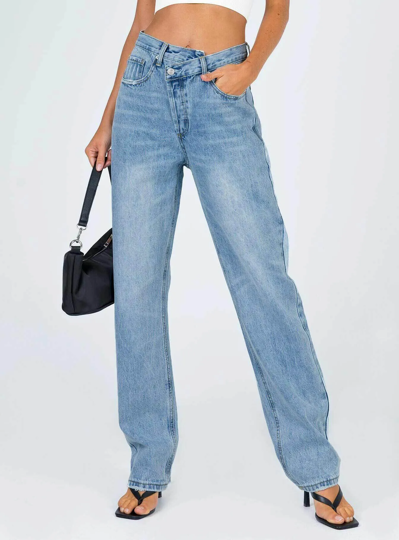Holly Asymmetric Straight Leg Jean Light Wash Denim Bold Casual Friday