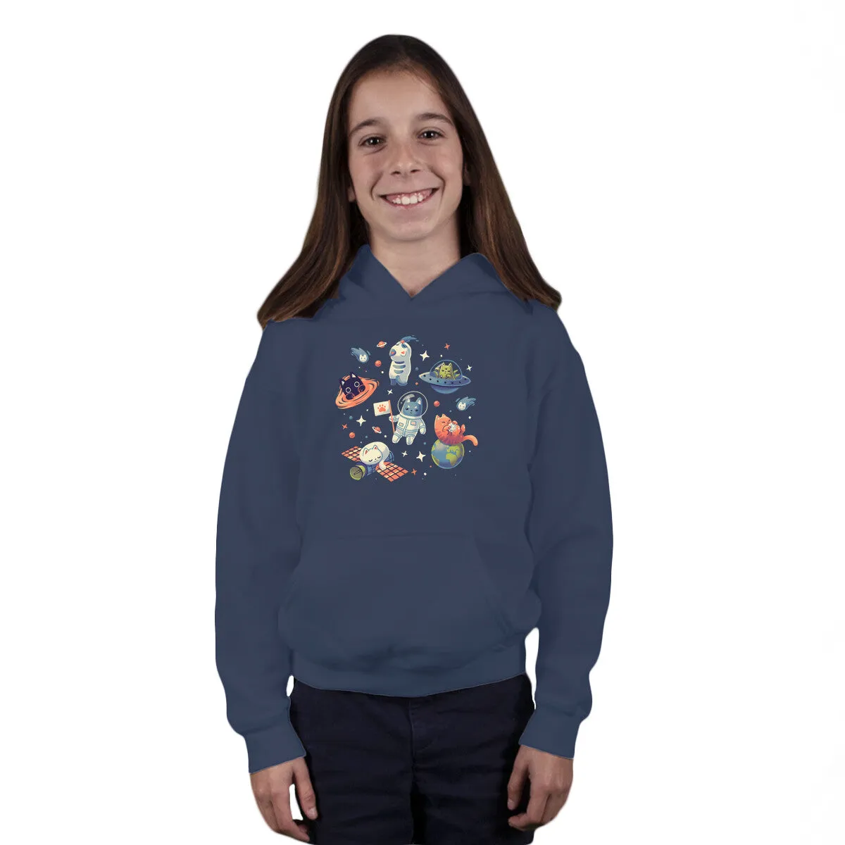 Cats in Space Relaxed Fit Hoodie goes with jeans