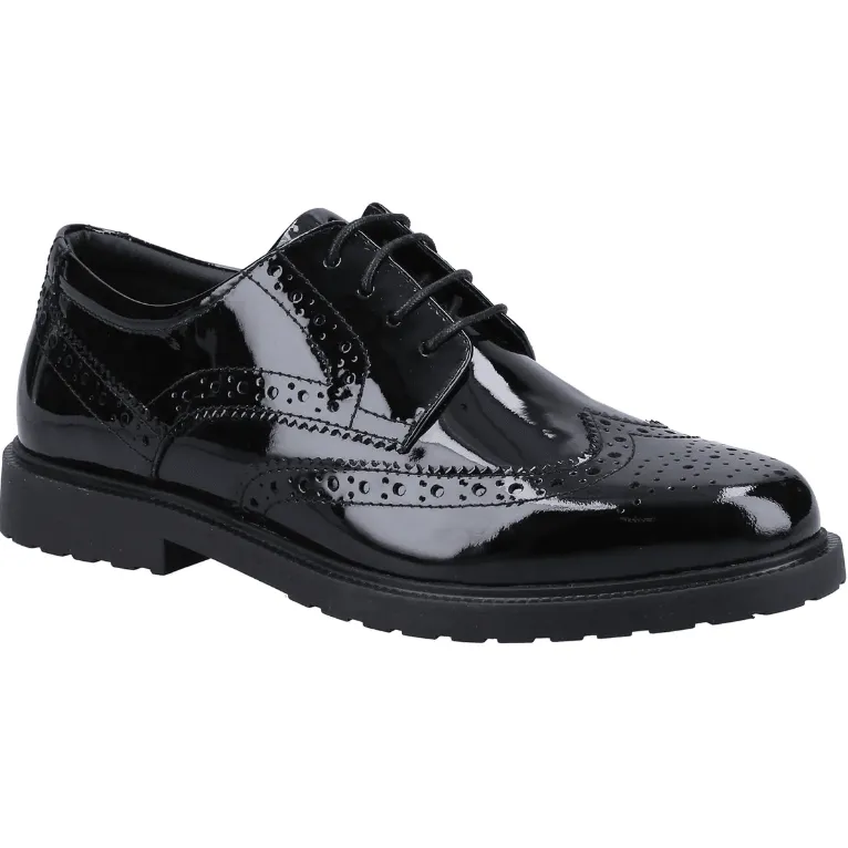 Route Walk Hush Puppies Womens Verity Brogue Black Patent