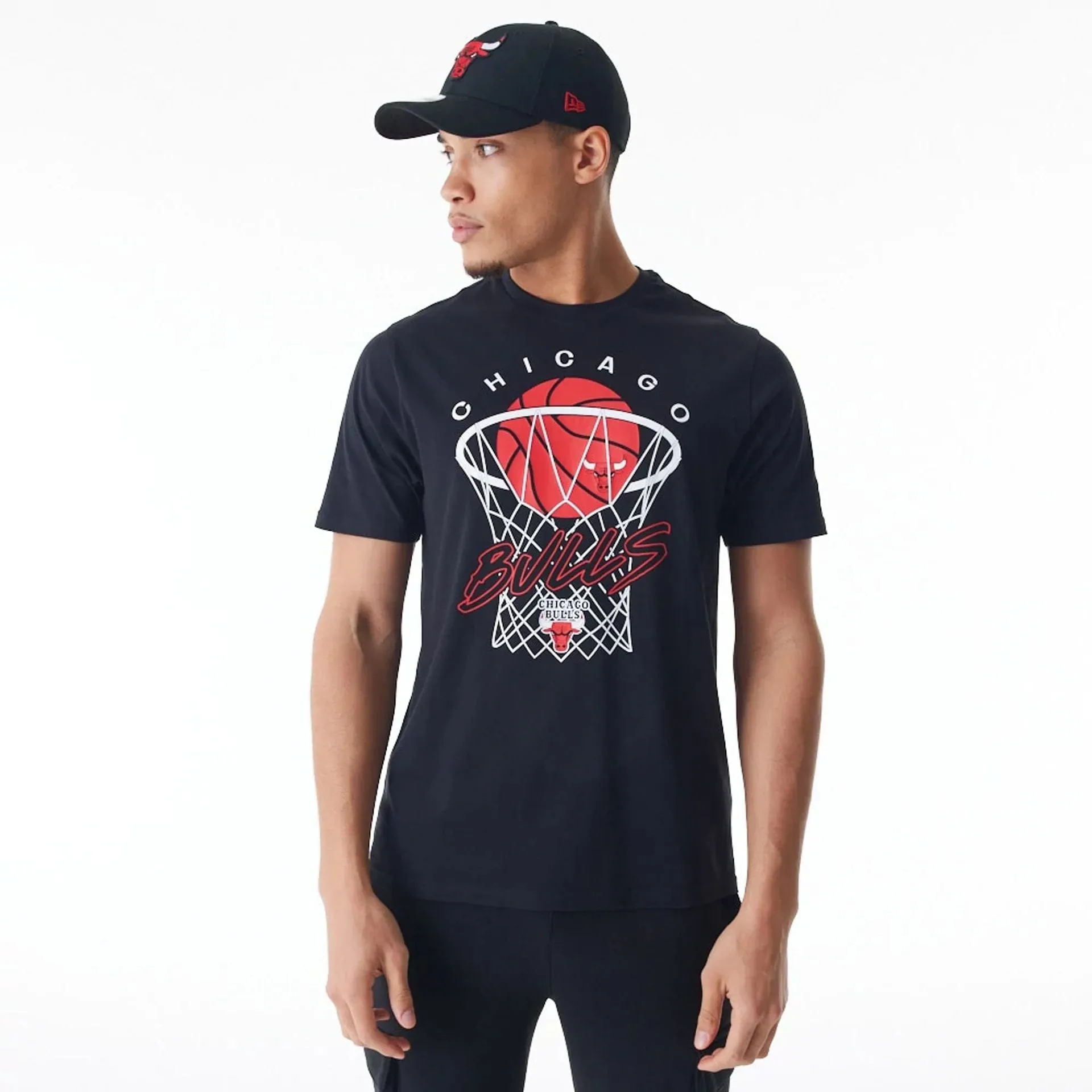 Chicago Bulls NBA Net Graphic Black T-Shirt MinimalistStitching Layering Wear