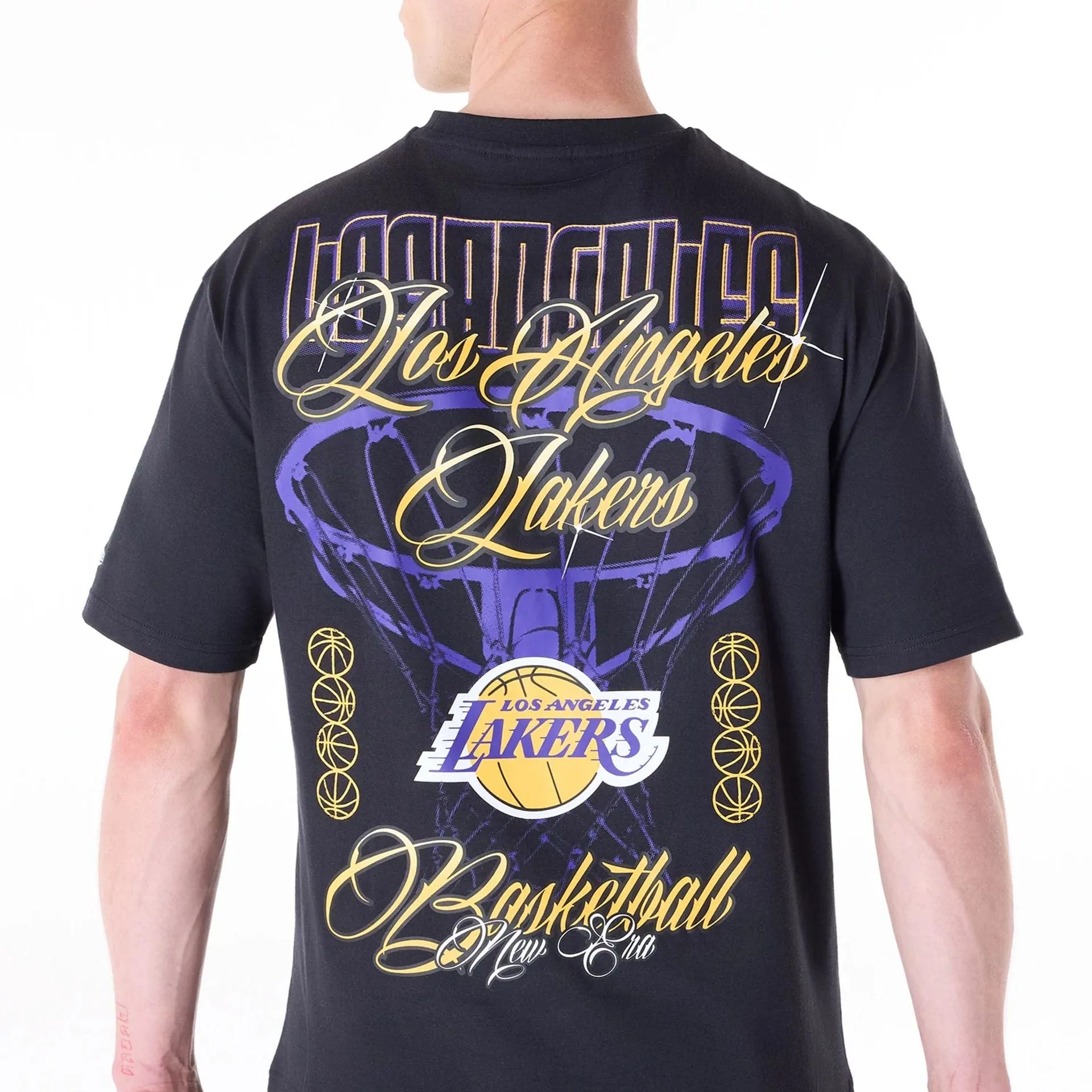 Versatile Comfort Wear Daily Comfort LA Lakers NBA Font Graphic Black T-Shirt