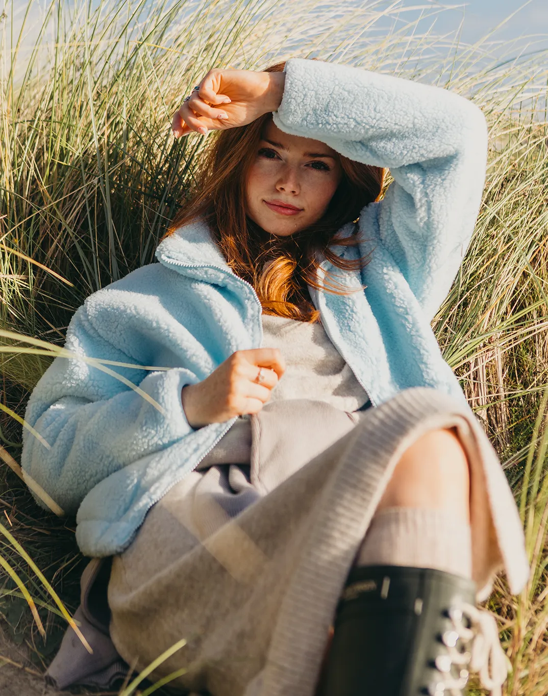 Industry Fleece High Collar Jacket in Baby Blue Holiday Ready Layer First