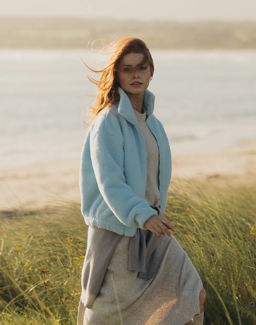 Workwear Comfort Industry Fleece High Collar Jacket in Baby Blue