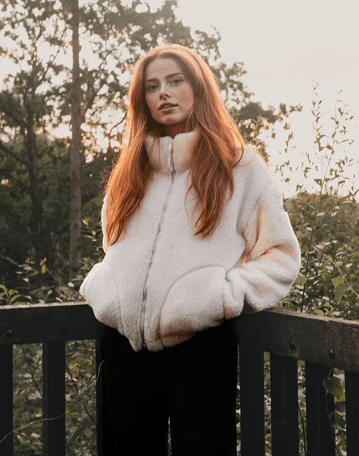 Industry Fleece High Collar Jacket in Cloud White Urban Look Thermal Feel