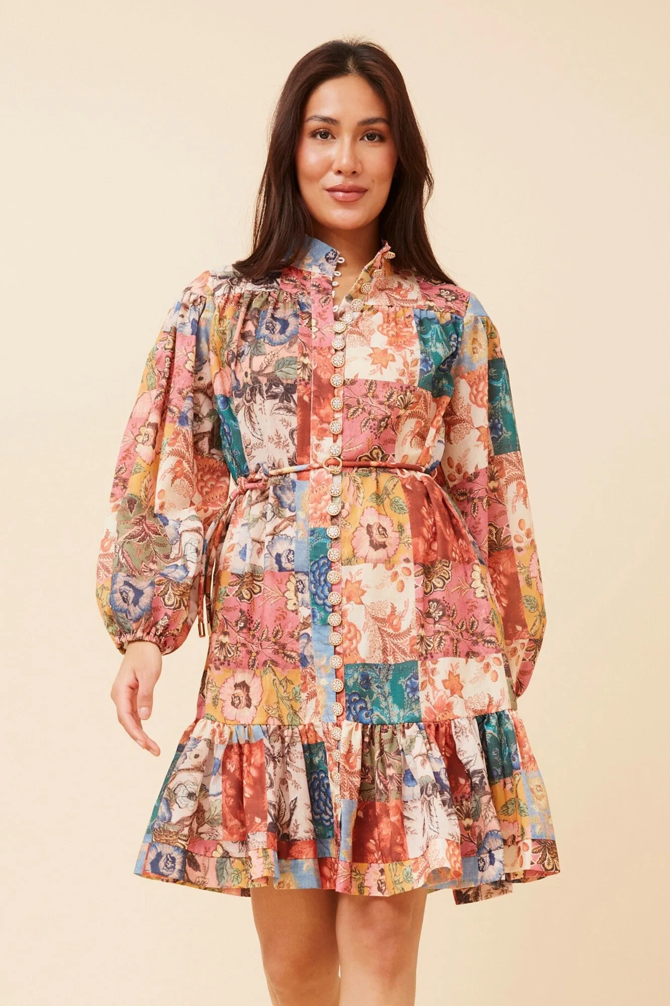 Summer Staple Earth-Tone INESSA PATCHWORK PRINT DRESS