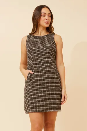 Refined fit Quilted-Texture JESSAMINE HOUNDSTOOTH SHIFT DRESS