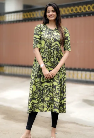 City Bright Jungle Eclipse Green Printed Viscose Maternity and Feeding dress