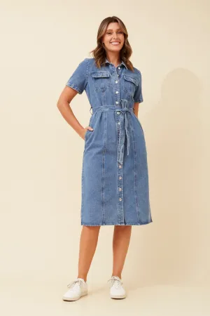 Hidden Pocket Smart Casual KEONI DENIM SHIRT DRESS