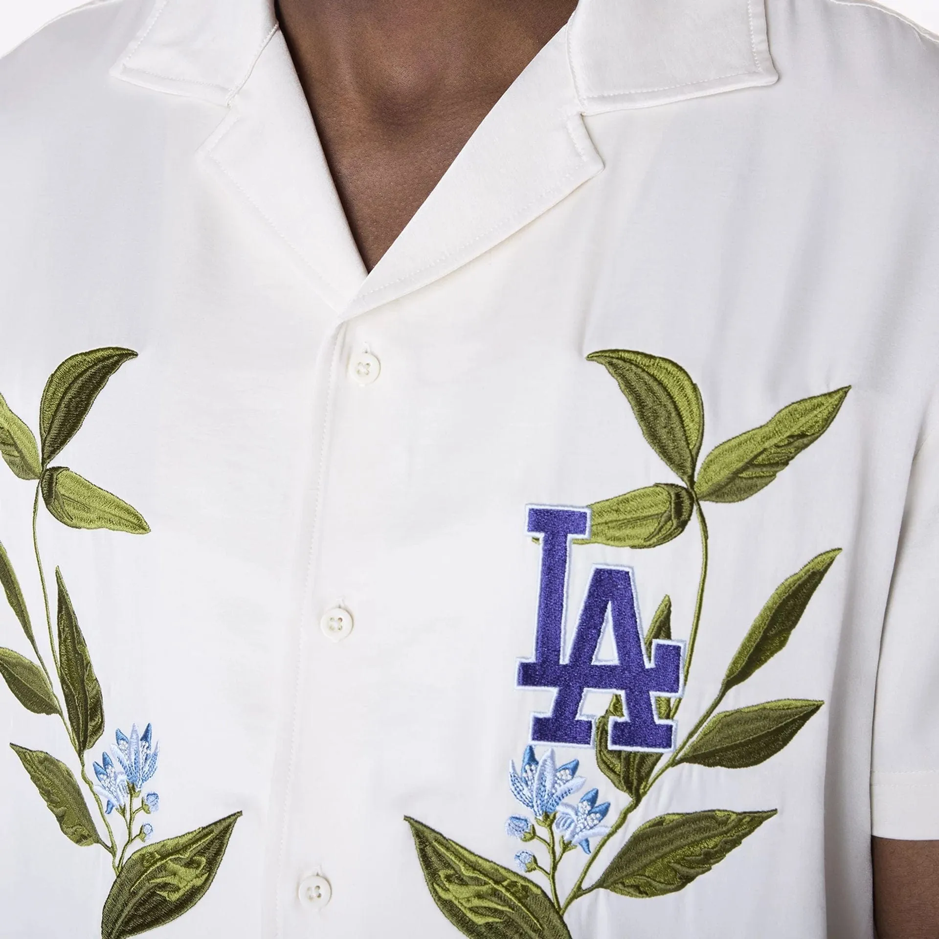 LA Dodgers Floral Revere Open White Short Sleeve Shirt Cold Wash Optimized Sweat Absorbent