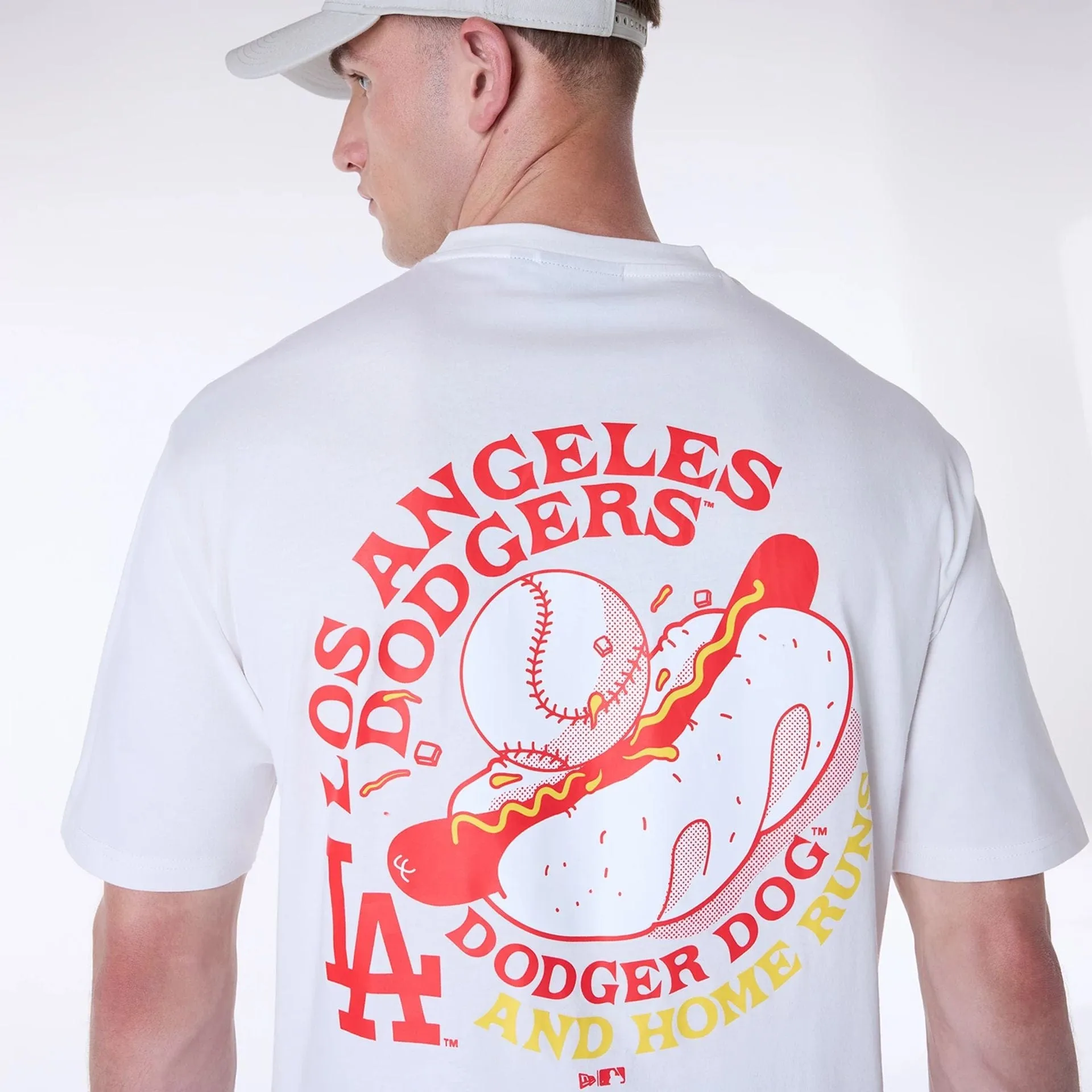 Laser Cut Edges Daily Casual LA Dodgers MLB Food Graphic Open White Oversized T-Shirt