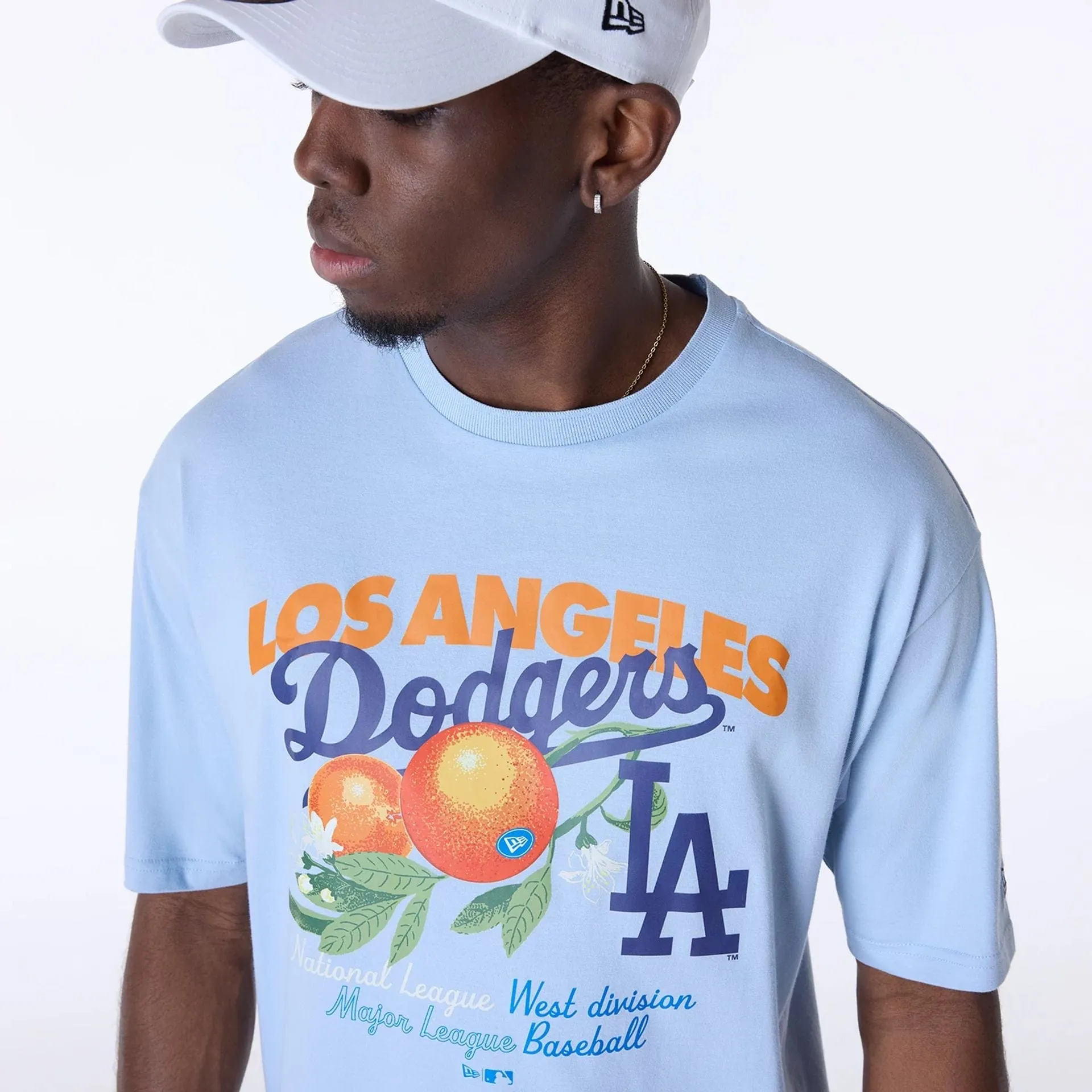 LA Dodgers MLB Fruit Graphic Pastel Blue T-Shirt Comfy Wear Fit Relaxed Torso Fit