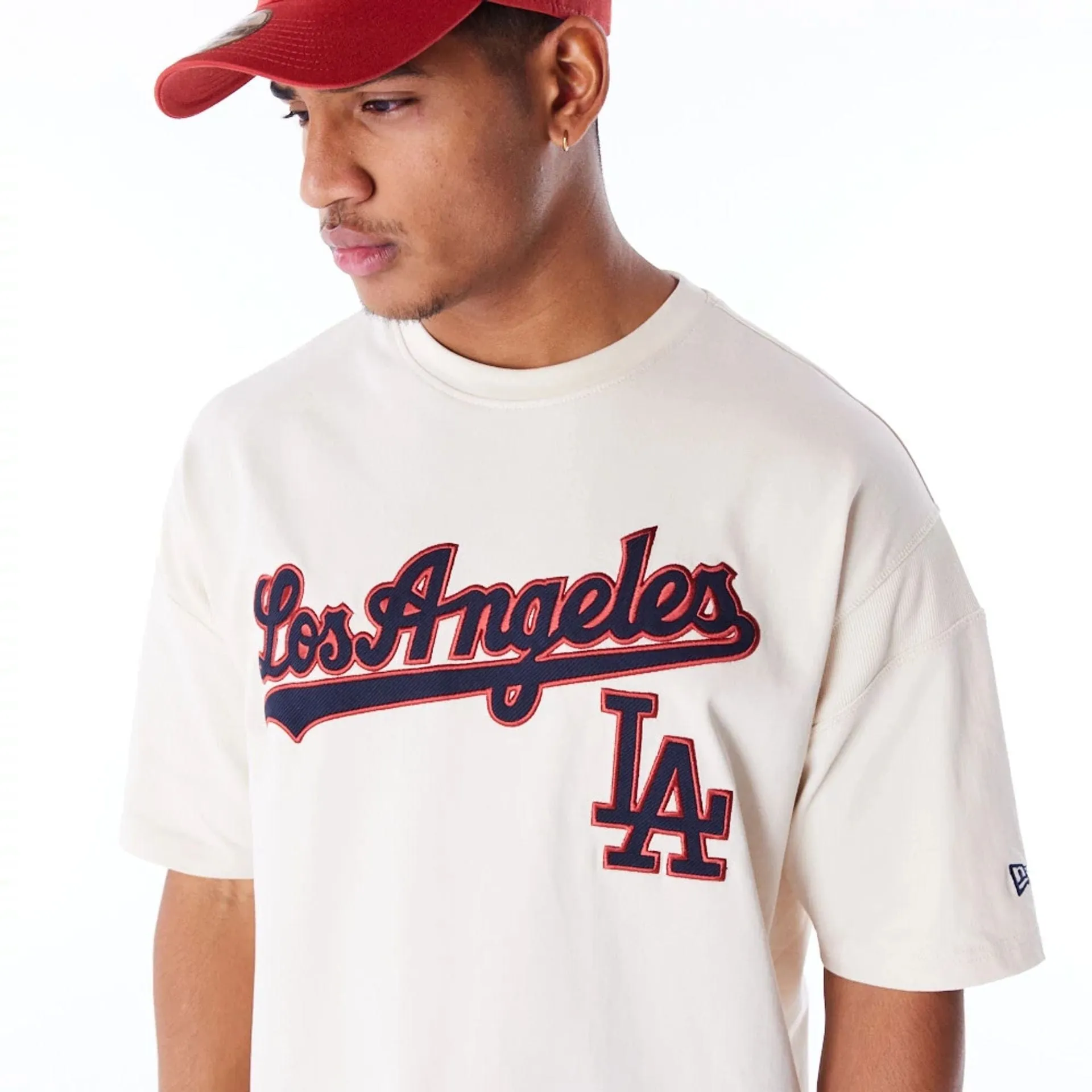 dry cleanable Timeless and Chic LA Dodgers MLB Rib Infill Light Beige Oversized T-Shirt