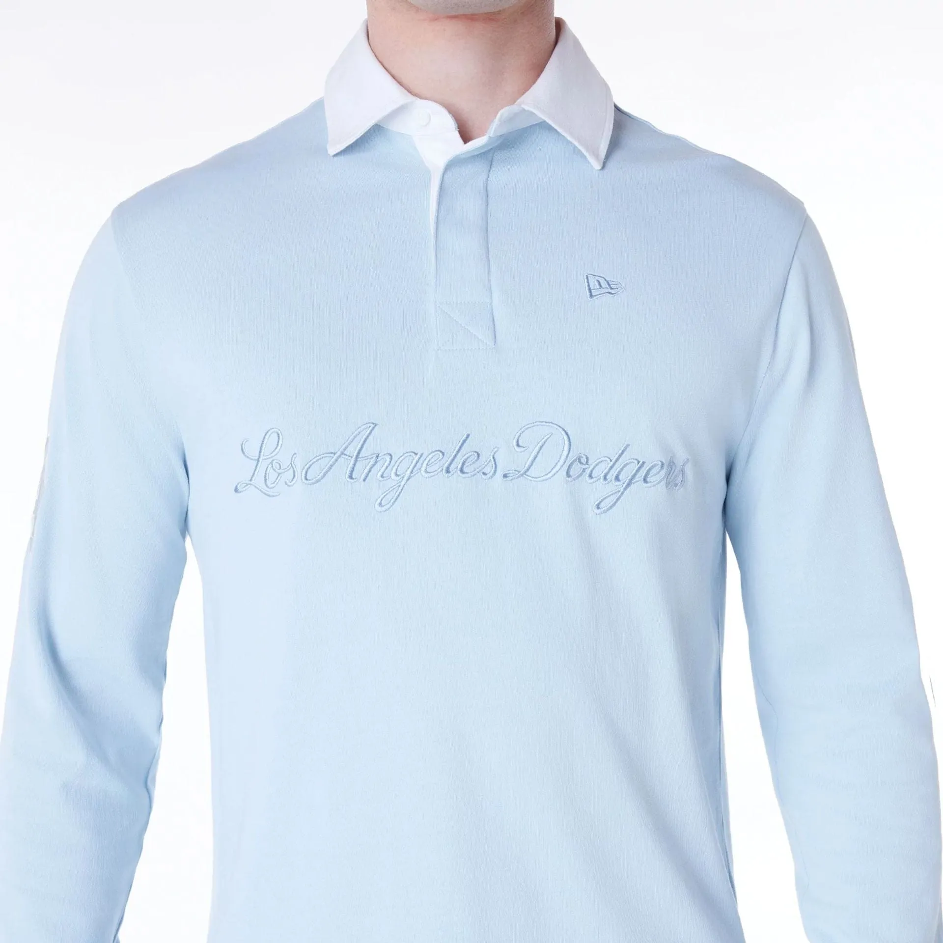 casual outing Cozy Comfort LA Dodgers MLB Script Pastel Blue Long Sleeve Polo