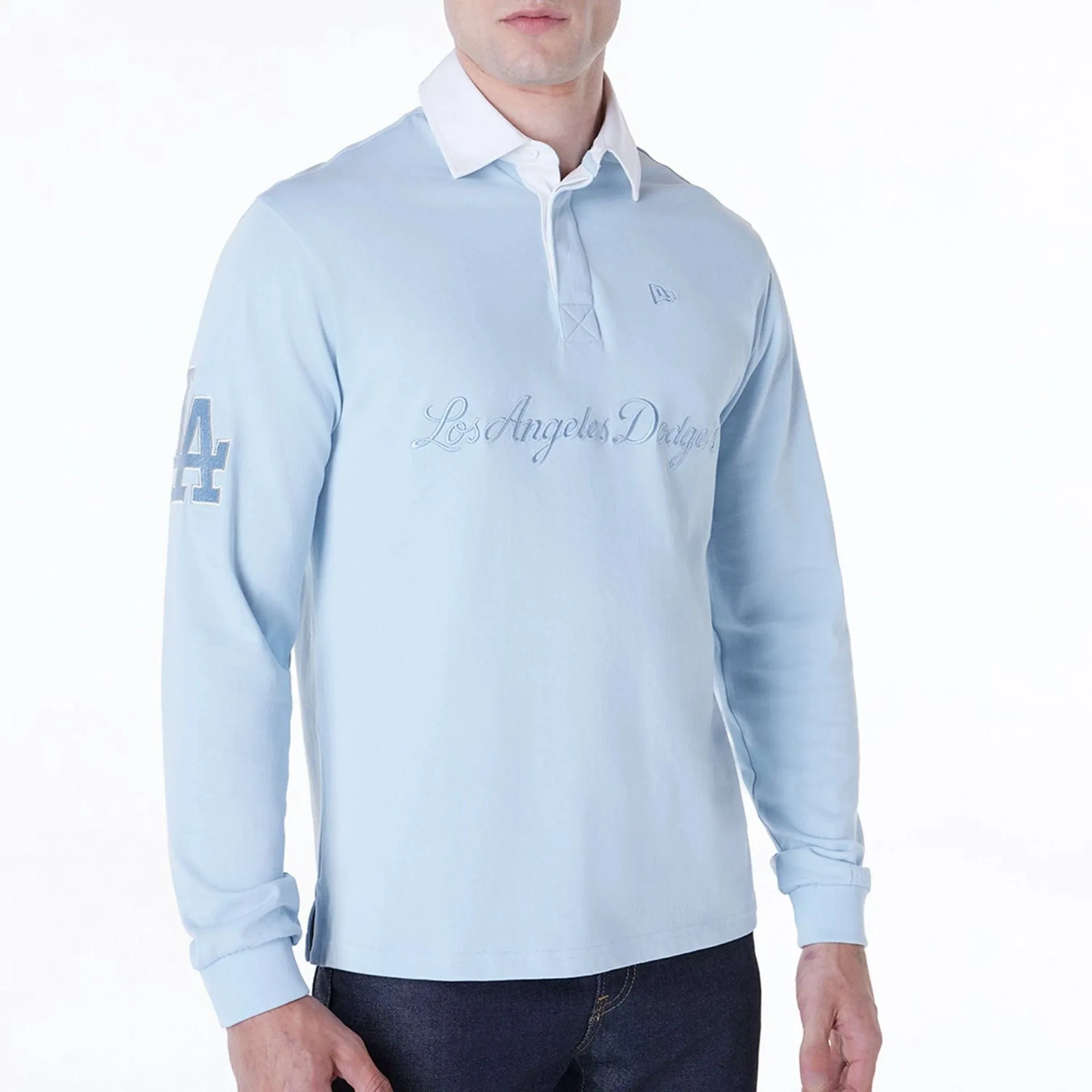 Sporty Appeal LA Dodgers MLB Script Pastel Blue Long Sleeve Polo