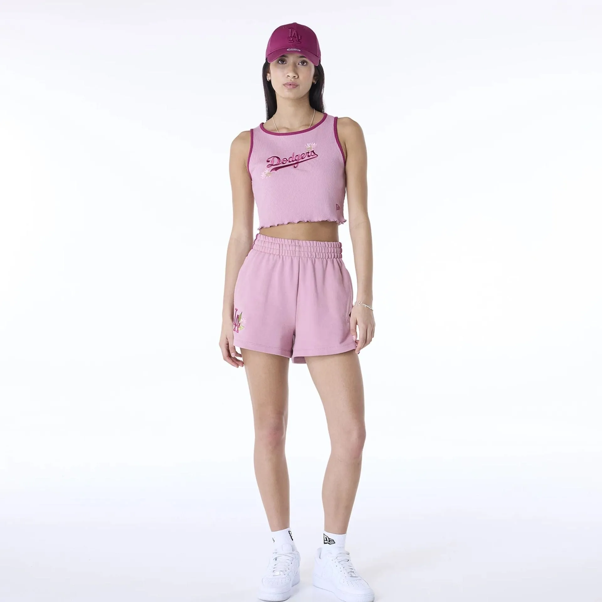 LA Dodgers Womens MLB Floral Dark Pink Vest Premium Cotton Blend Flatlock stitching