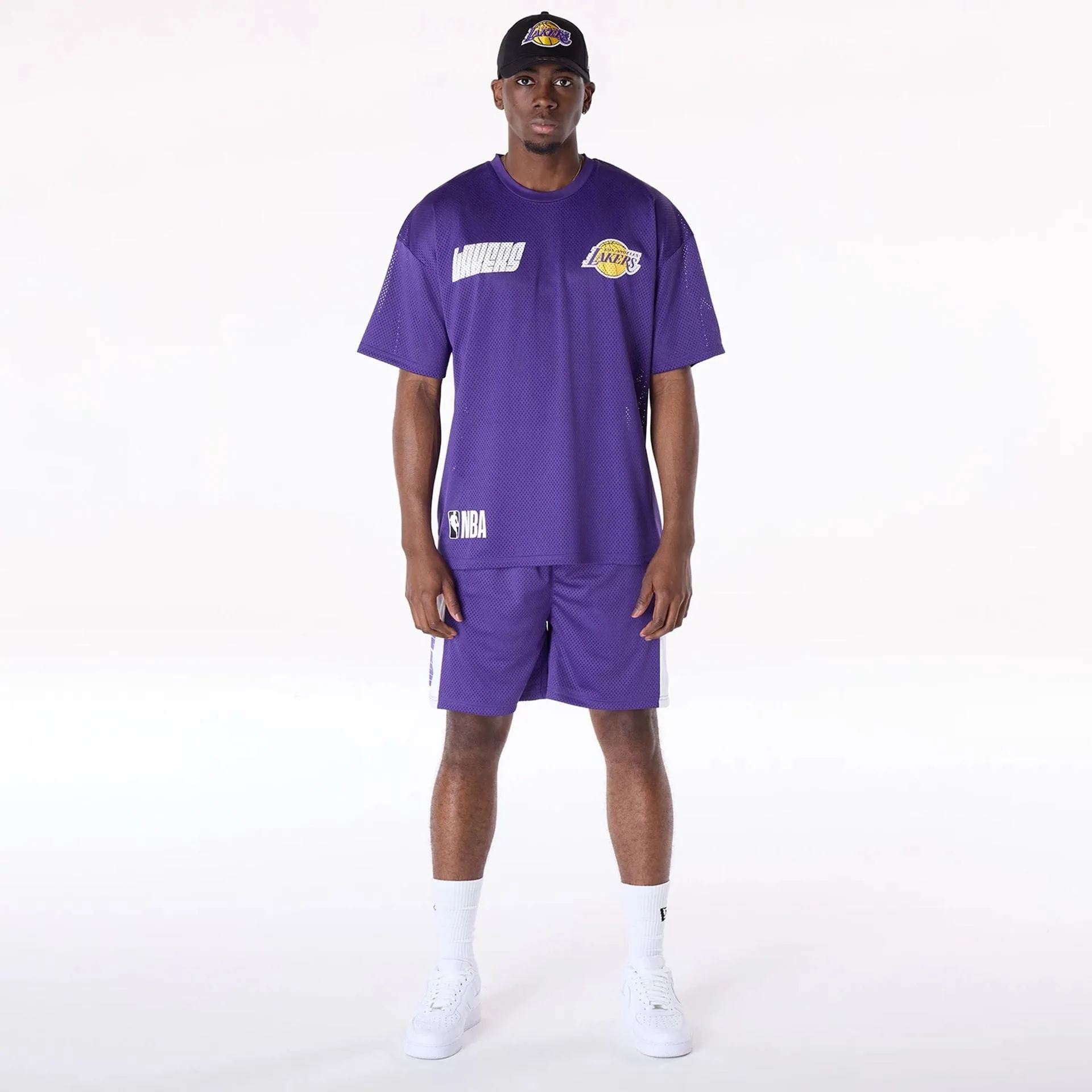 LA Lakers NBA Graphic Purple Mesh T-Shirt Longline Hemline