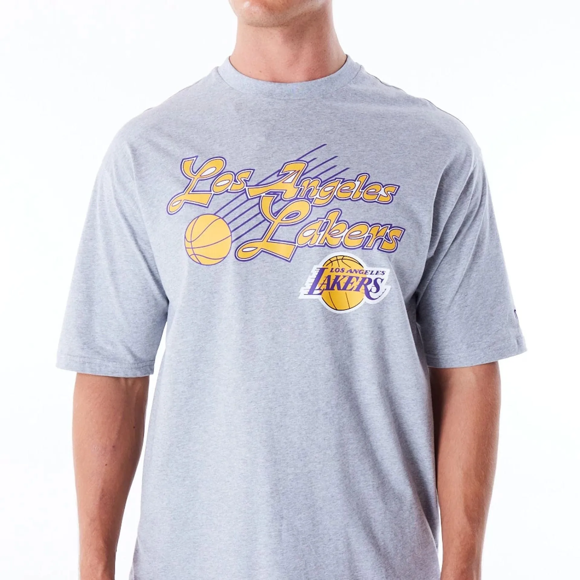 LA Lakers NBA Script Grey Oversized T-Shirt Relaxed Vibes