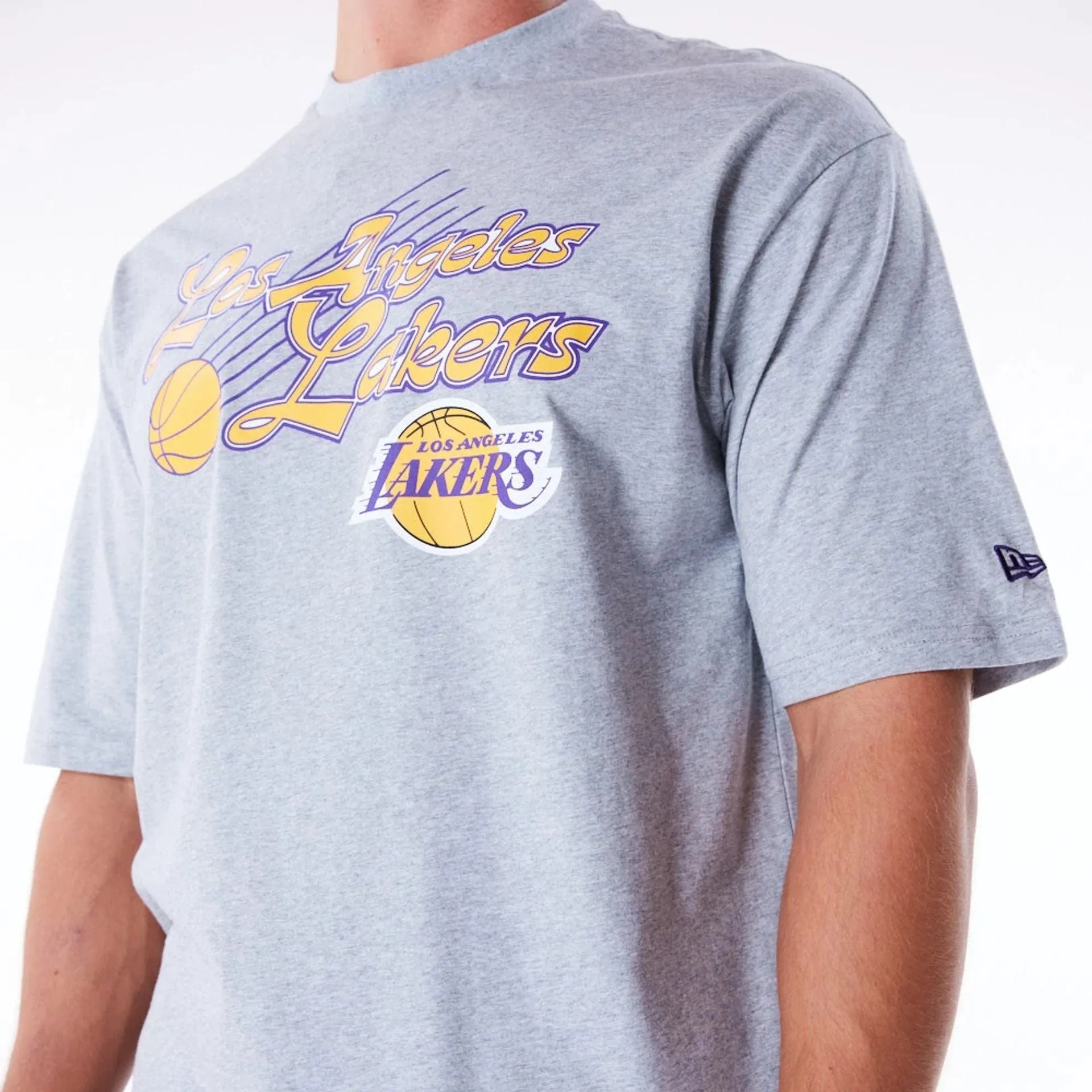 Sporty Chic Non Irritating Seams LA Lakers NBA Script Grey Oversized T-Shirt