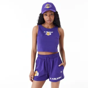 Effortless Fashion Stretch Jersey Knit LA Lakers Women's NBA Team Logo Purple Crop Tank Top