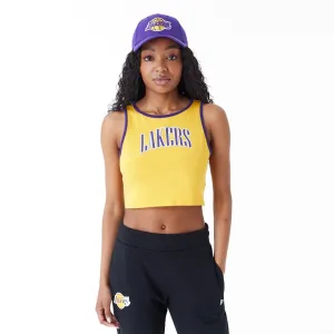 LA Lakers Womens Womens NBA Team Wordmark Yellow Crop Tank Top Premium Cotton dry cleanable