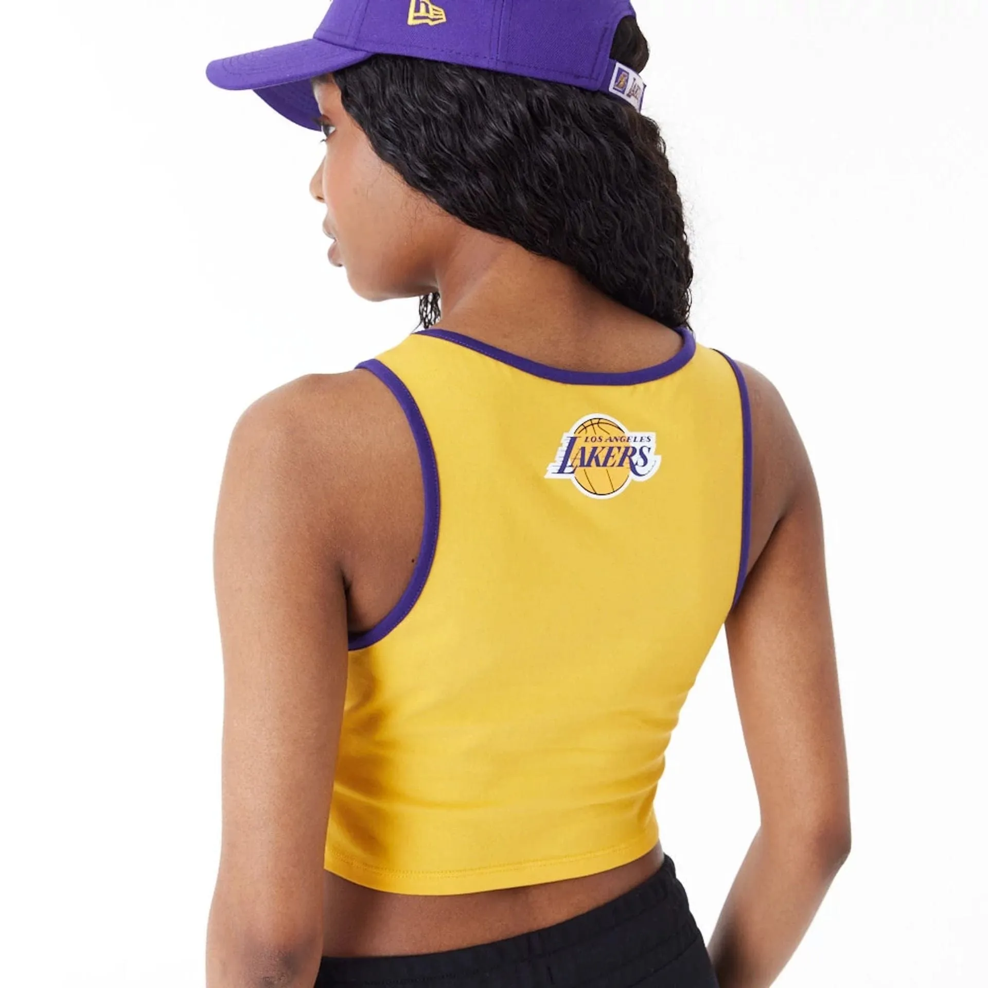 LA Lakers Womens Womens NBA Team Wordmark Yellow Crop Tank Top MoistureWicking