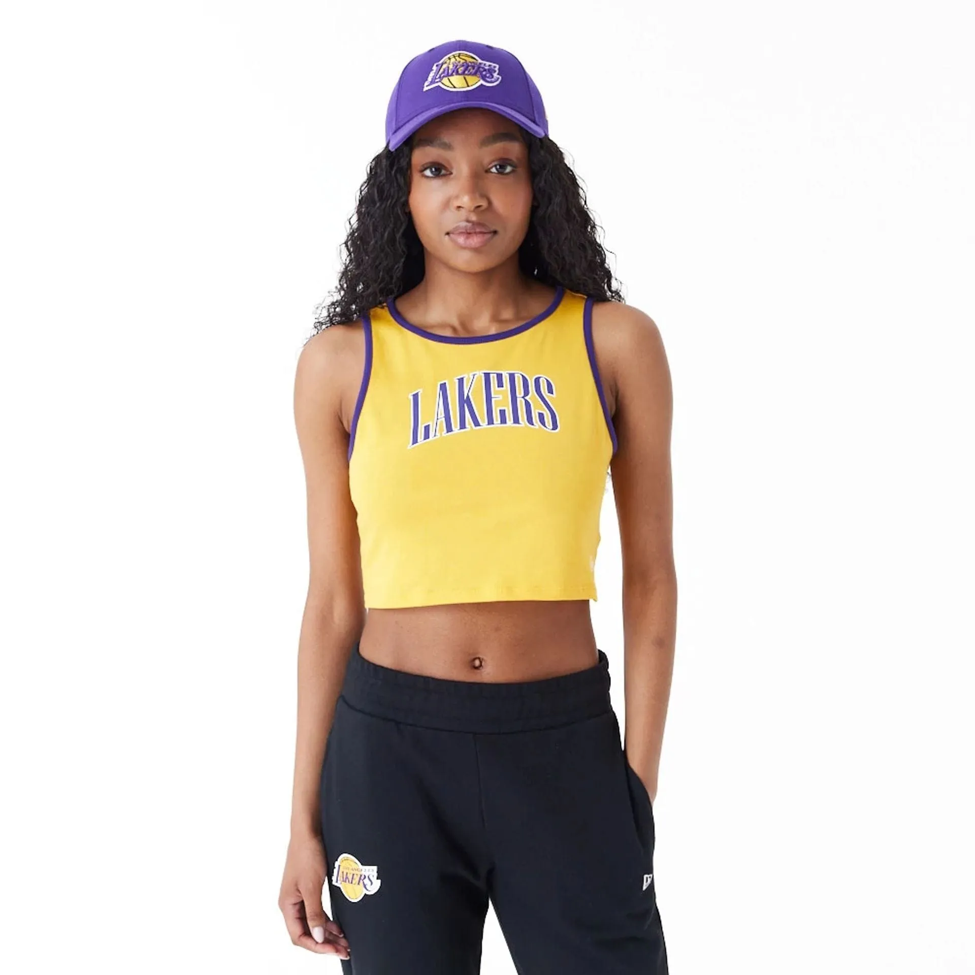 LA Lakers Womens Womens NBA Team Wordmark Yellow Crop Tank Top Premium Cotton dry cleanable