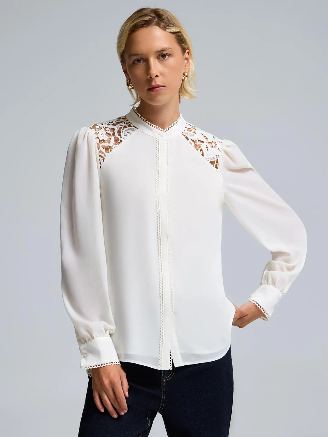 Sporty Gear Antibacterial Treatment Lace Detail Chiffon Blouse