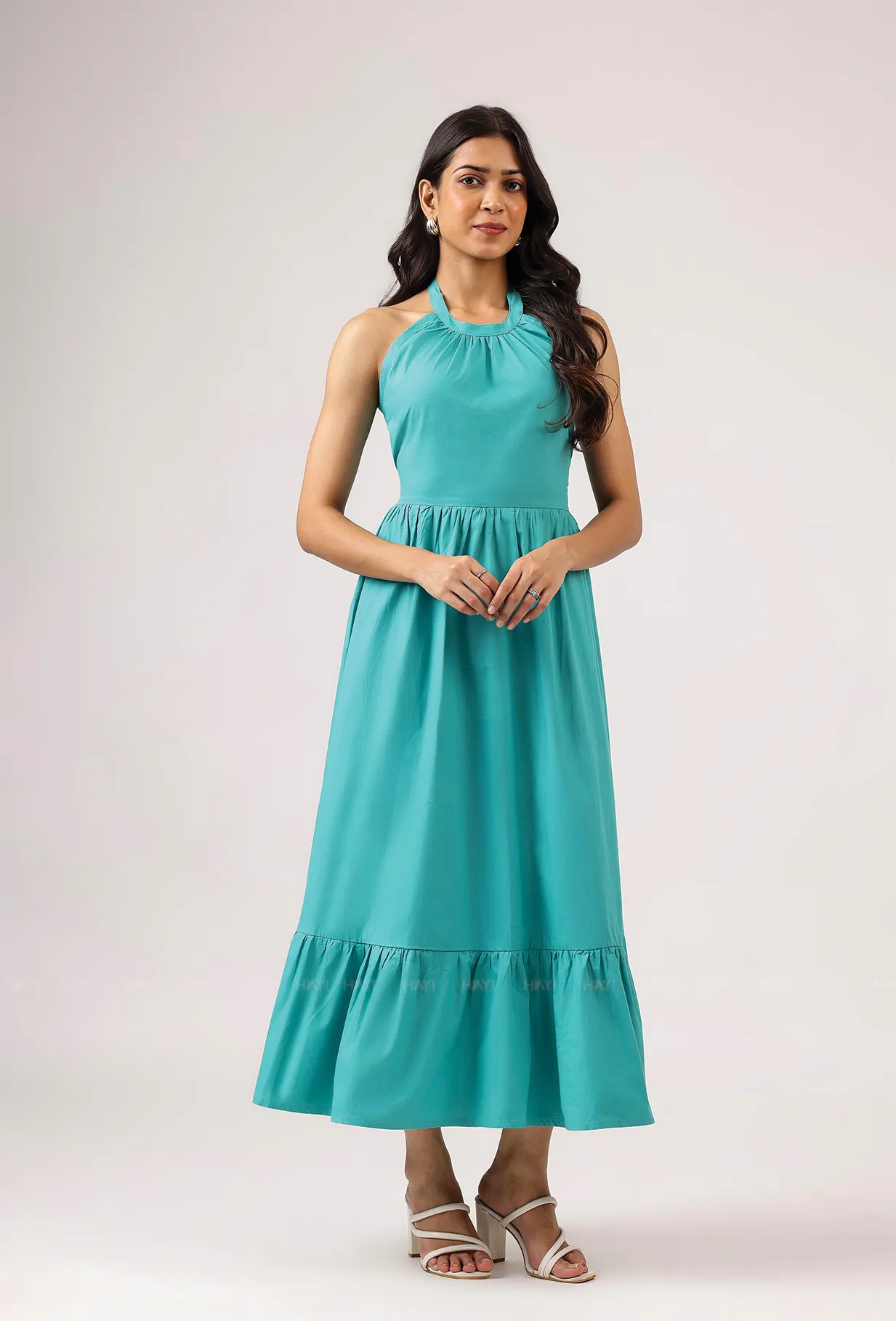 Lagoon Love Blue Helter Flared Dress With Smock Chilly Weather Wear