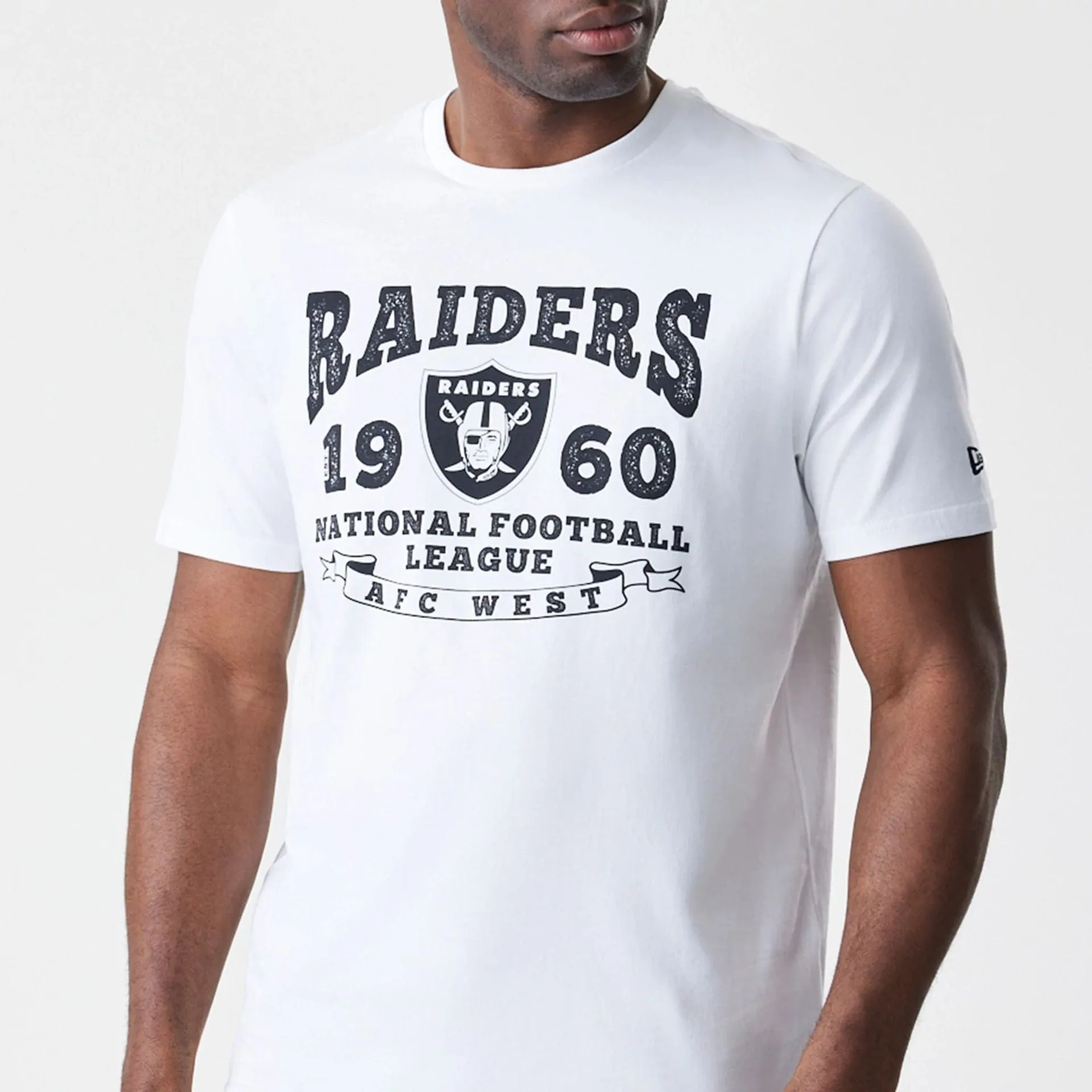 Las Vegas Raiders NFL Stack Arch Logo White T-Shirt Comfy Choice Embroidered Details