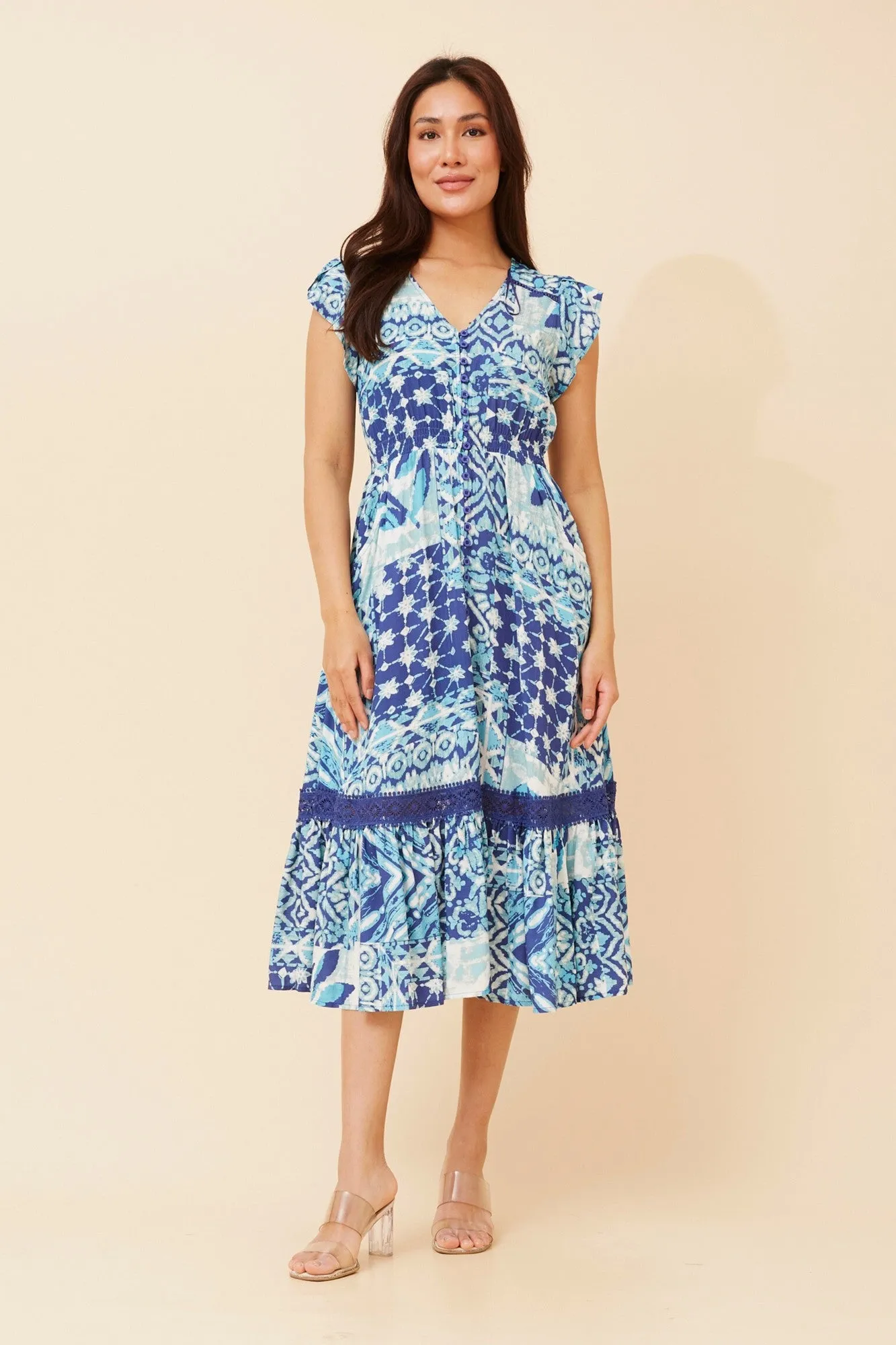 MOROCCO ABSTRACT PRINT MIDI DRESS Dinner Outfit Art Event