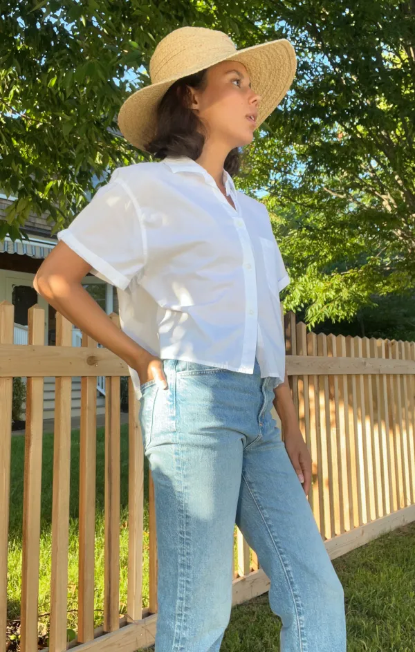 Cropped Button Front Short Sleeve Top Soft Hoodie Casual Vibe