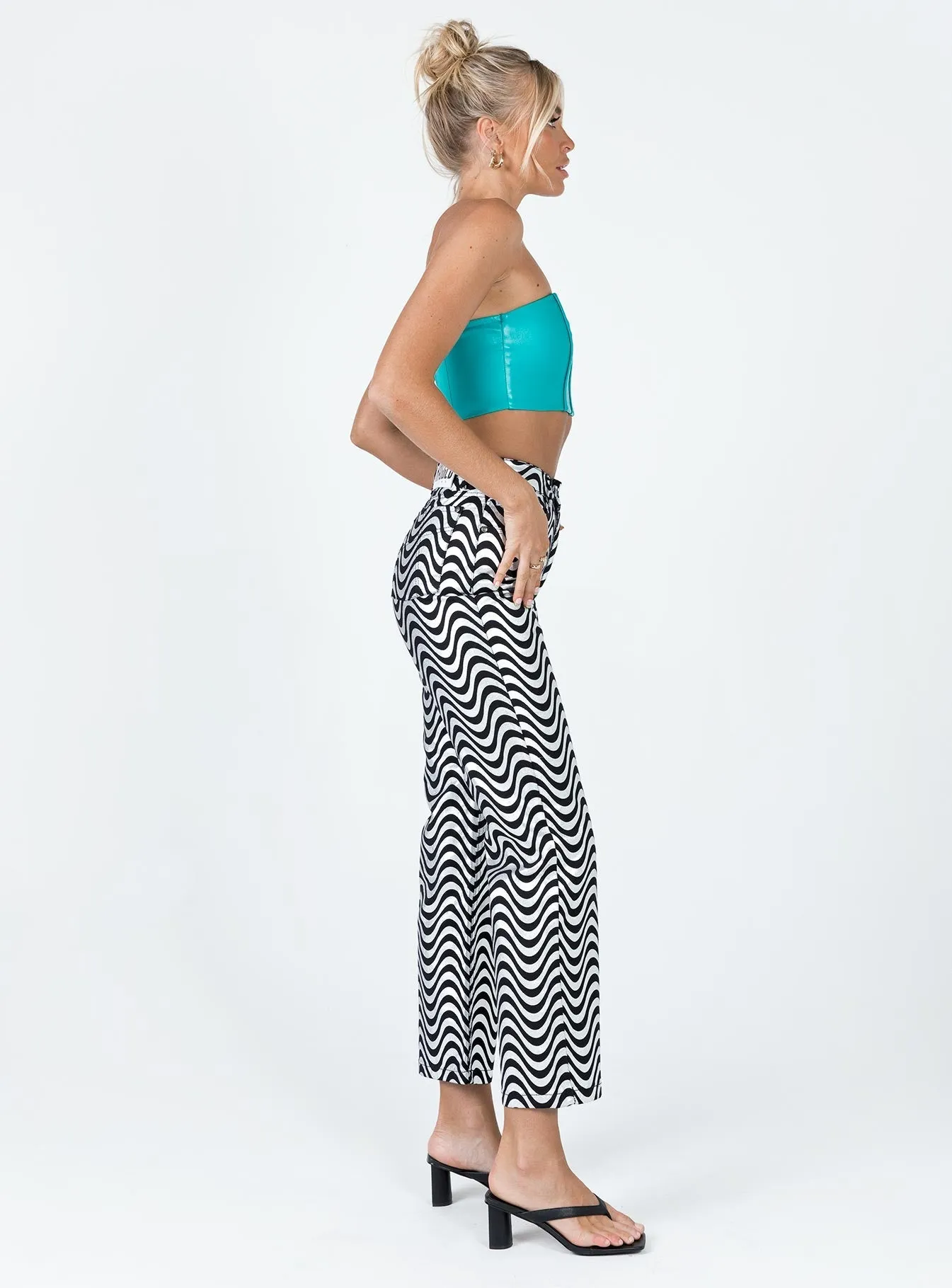 The Ragged Priest High Rise Straight Leg Wave Jeans Glitter Denim Silver / Black All-Purpose Use