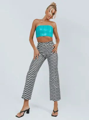 The Ragged Priest High Rise Straight Leg Wave Jeans Glitter Denim Silver / Black Relaxed Waist Fit Youth Style Office Wear