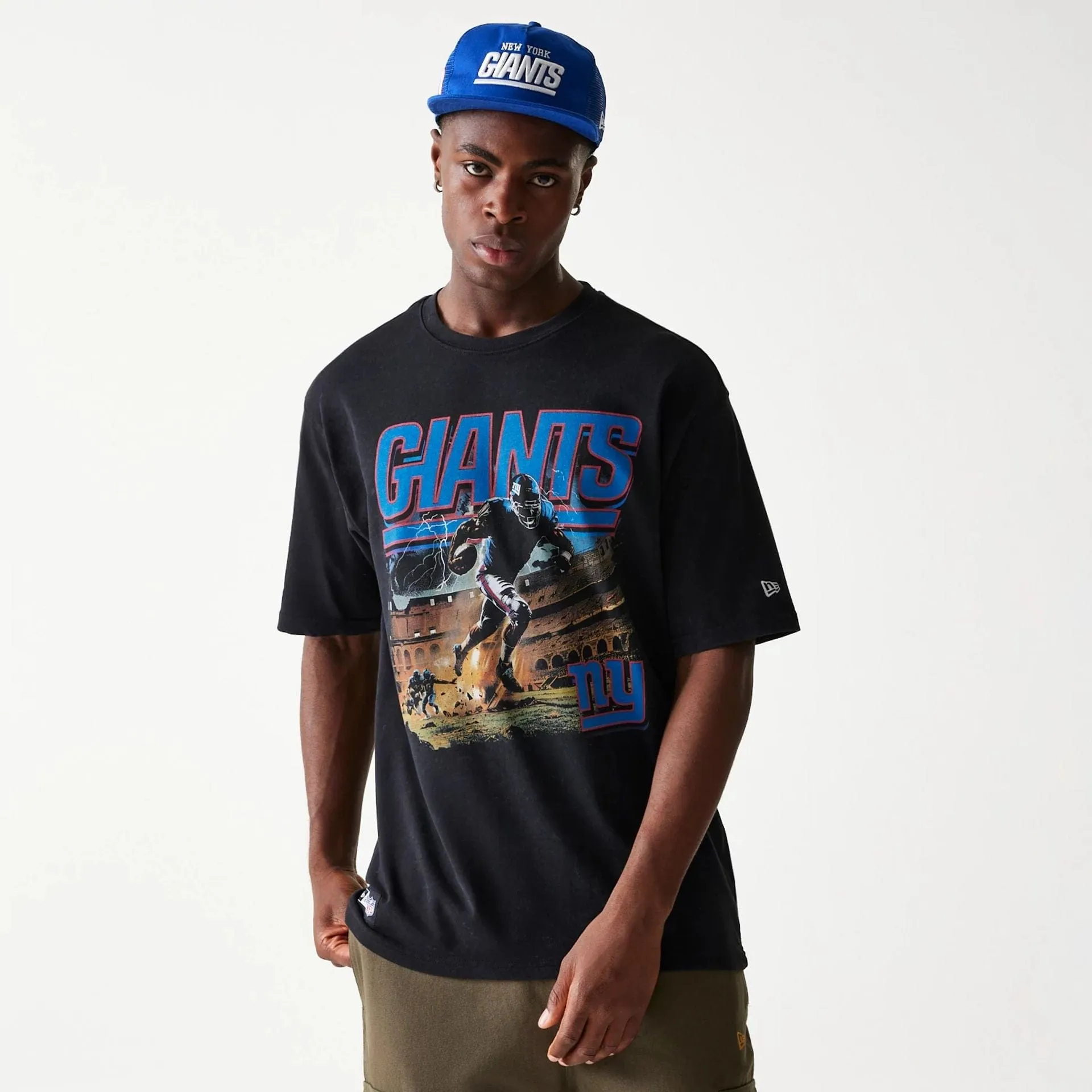 New York Giants NFL Games Premium Apparel Black Oversized T-Shirt Relaxed Fit Design