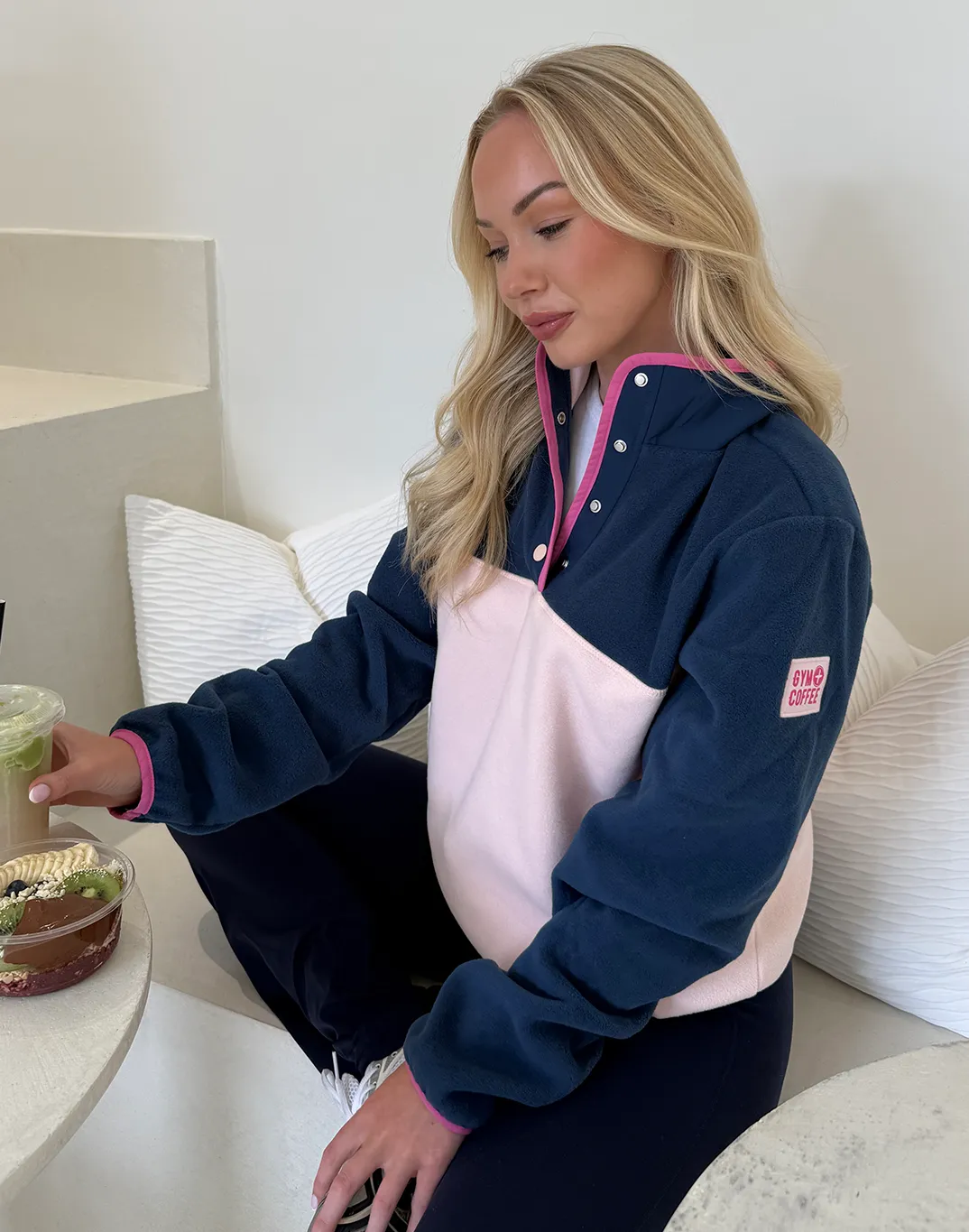 Half Snap Polar Fleece in Powder Pink Cold resistant