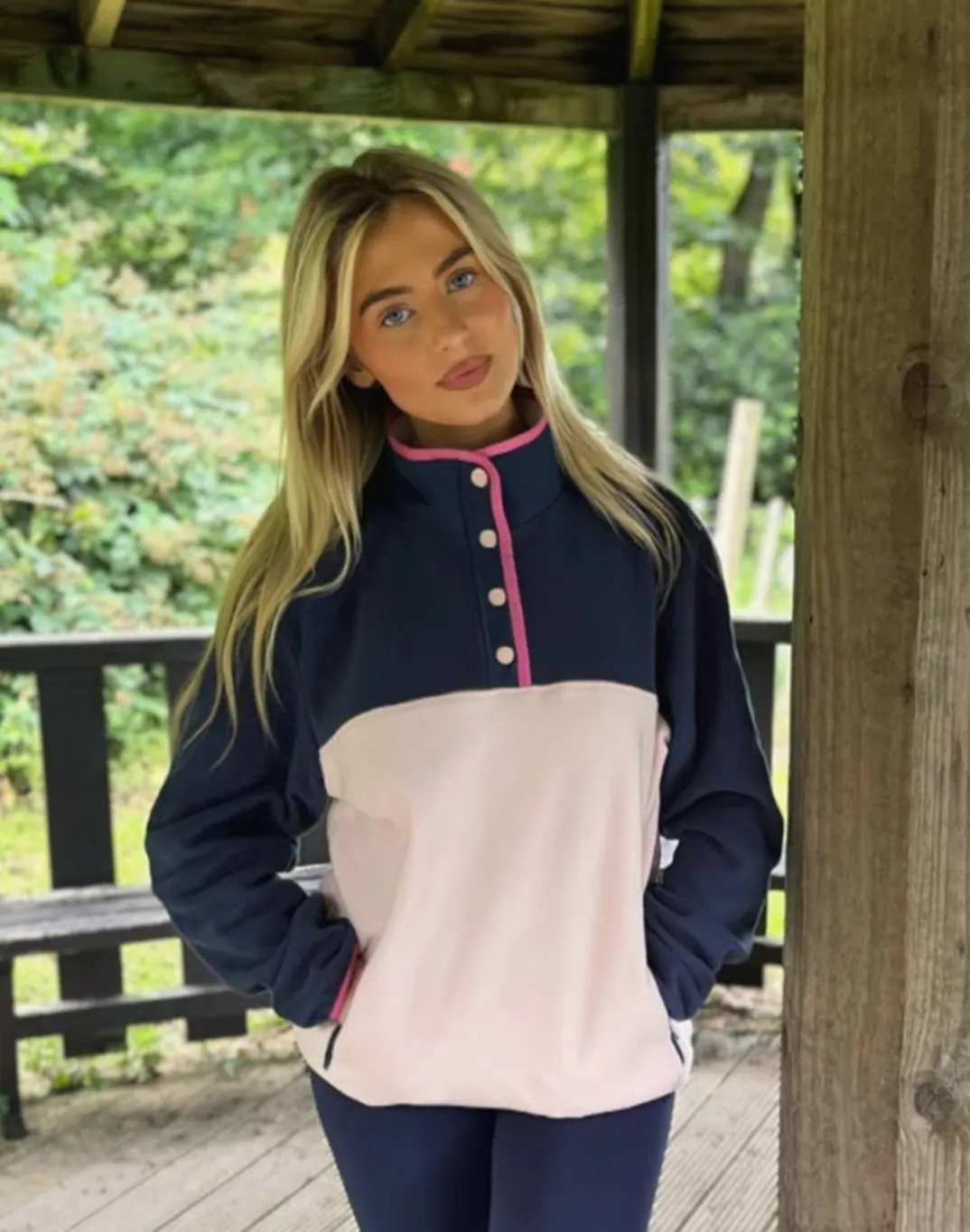 Half Snap Polar Fleece in Powder Pink Layered Comfort Placket Reinforcement