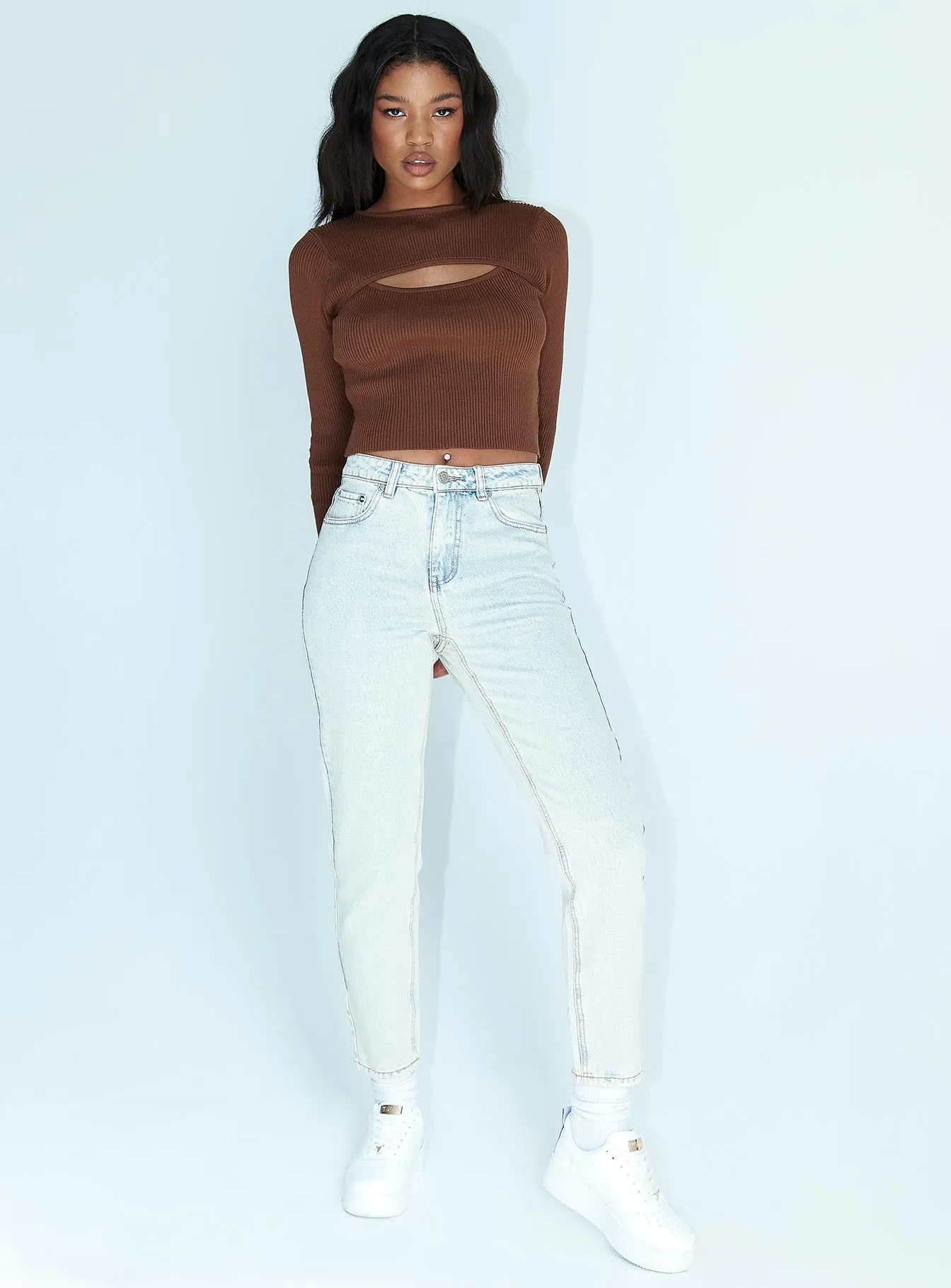 Weighted Hemline Comfortable Wear Zaiden Straight Leg Jeans Light Blue Wash Denim