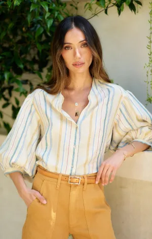 Office Mood Linen Edith Blouse in Bahama Stripe