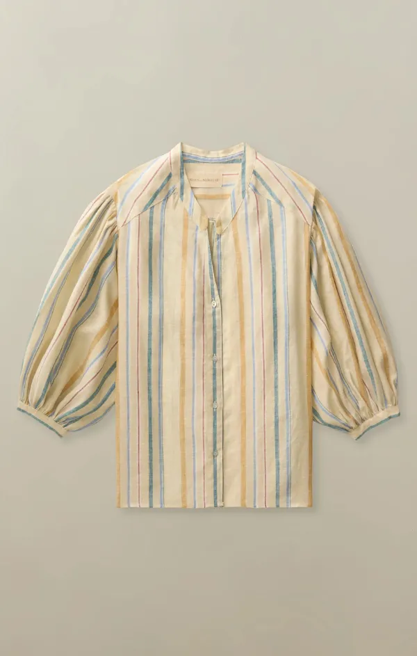 Winter Protection SoftLining Linen Edith Blouse in Bahama Stripe