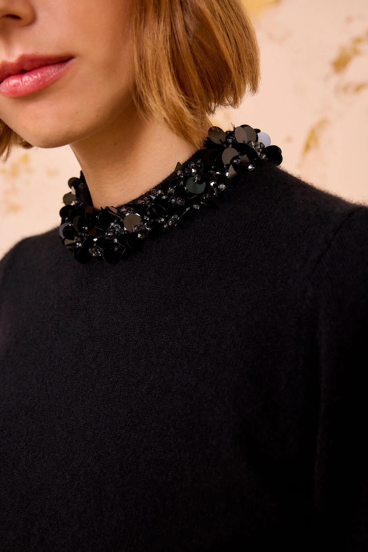 Liv Embroidered Cashmere Short Sleeve Knit - Noir Fire Glow