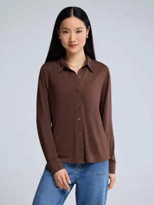Long Sleeve Button-Up Blouse Elastic cuffs Sporty Gear